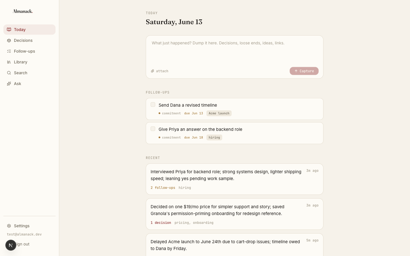 Almanack on the web: a raw dump organized into a clean, searchable note